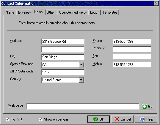 The Contact Information window