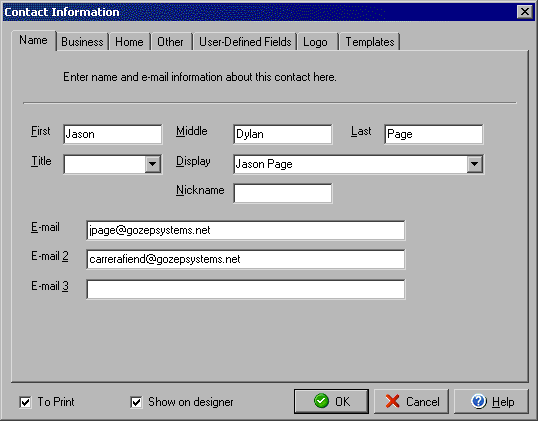 The Contact Information window