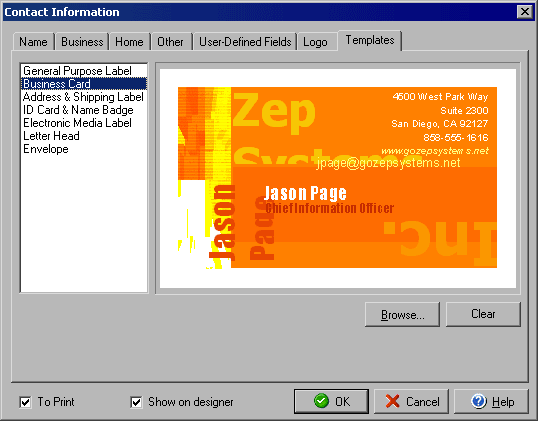 The Contact Information window