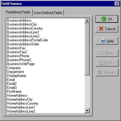 The  Field Names dialog box